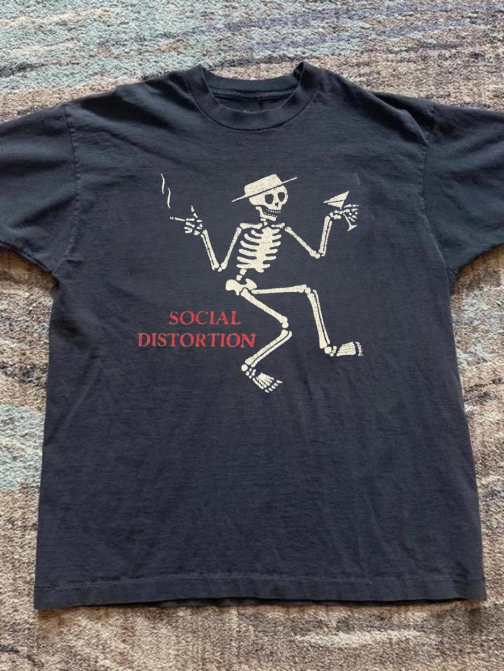 Gildan Black Graphic Tee with Cream Skeleton and Red Text